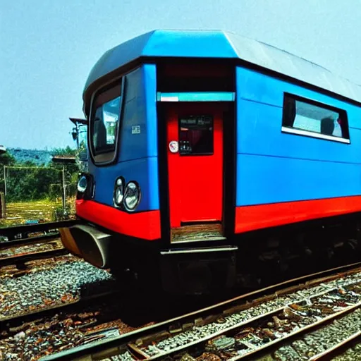 Prompt: a blue hexagonal train