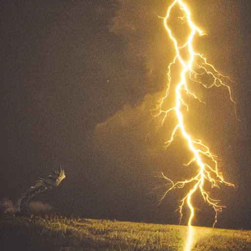 Prompt: photo of dragon shooting lightning out of mouth