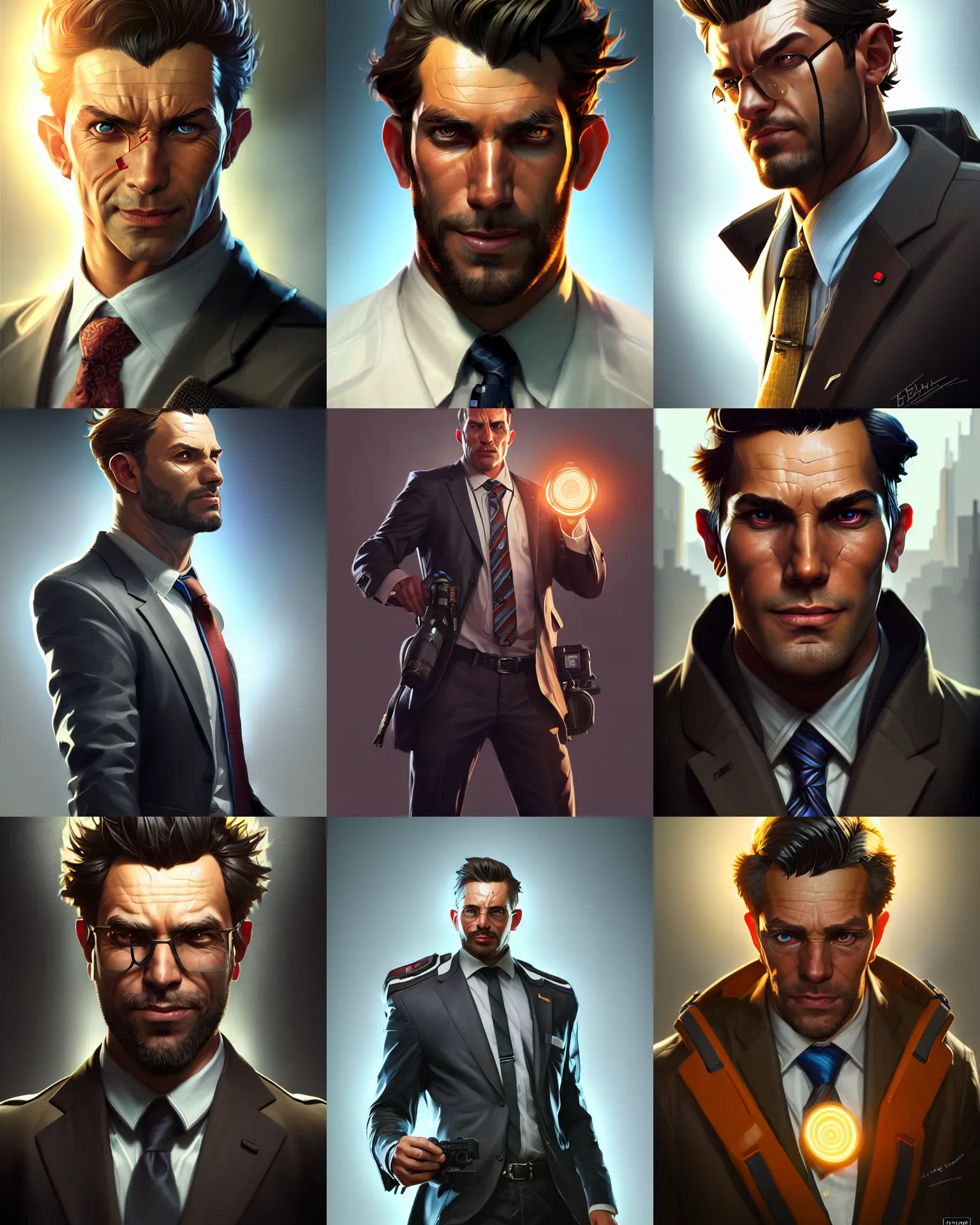 Prompt: business man as an apex legends character digital illustration portrait design by, mark brooks and brad kunkle detailed, gorgeous lighting, wide angle action dynamic portrait