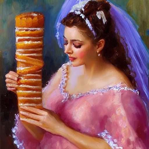 Prompt: a bride eating a churro art by Konstantin Razumov