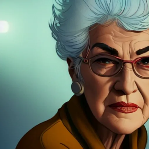 Image similar to portrait of bea arthur. sharp focus, cinematic pose, cinematic lighting, unreal engine render. art by josan gonzales and moebius and deathburger.