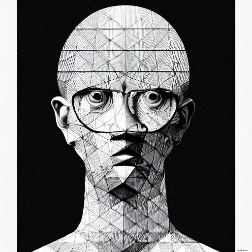 Image similar to grainy spray effect super conceptual figurative post - morden monumental portrait made by escher and piranesi, highly conceptual figurative art, intricate detailed illustration, illustration sharp geometrical detail, vector sharp graphic, controversial, manga 1 9 9 0