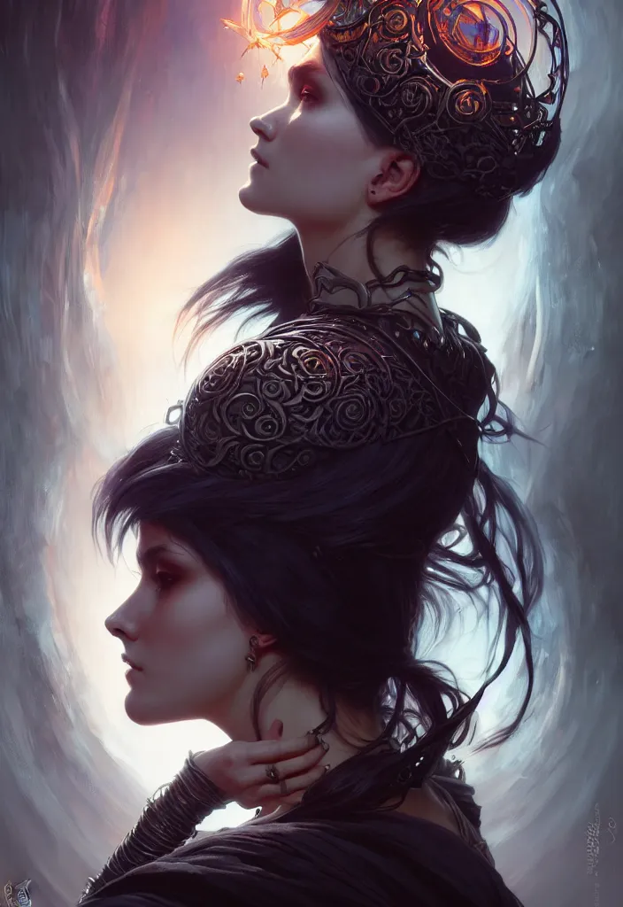 Image similar to Necromancer Sorceress, fantasy magic, undercut hairstyle, dark light night, intricate, elegant, sharp focus, illustration, highly detailed, digital painting, concept art, matte, art by WLOP and Artgerm and Greg Rutkowski and Alphonse Mucha, masterpiece