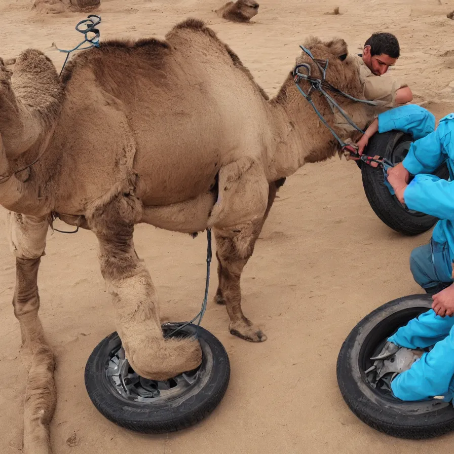 Image similar to detailed illustrated instructions on how to change the tire on a camel