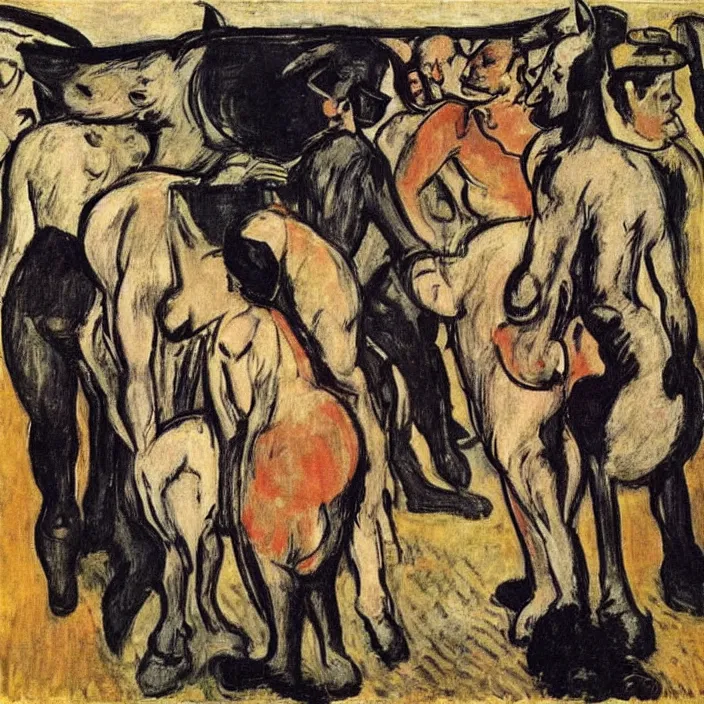 Image similar to meeting of the rhino people. henri de toulouse - lautrec, max beckmann