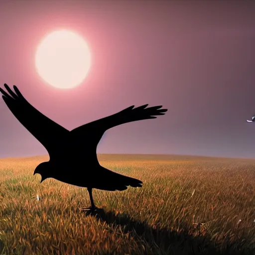 Image similar to a wholesome animation key shot of a crow flying towards an island in the night, medium shot, studio ghibli, pixar and disney animation, sharp, rendered in unreal engine 5, anime key art by greg rutkowski, bloom, dramatic lighting