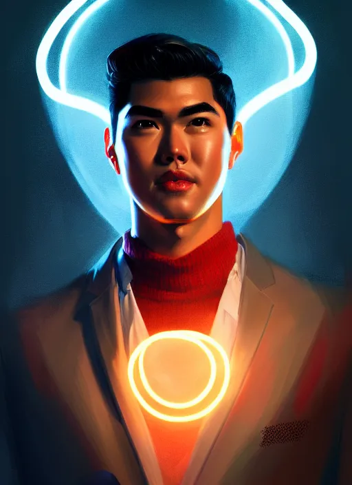 Prompt: portrait of reggie mantle, mean smirk, egotistical, intricate, elegant, glowing lights, highly detailed, digital painting, artstation, concept art, smooth, sharp focus, illustration, art by wlop, mars ravelo and greg rutkowski