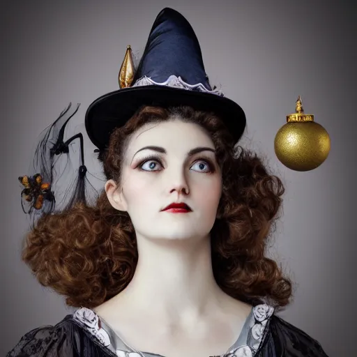 Prompt: beautiful porcelain witch woman with artnouveau garment and ornaments portrait sharp focus 8 k