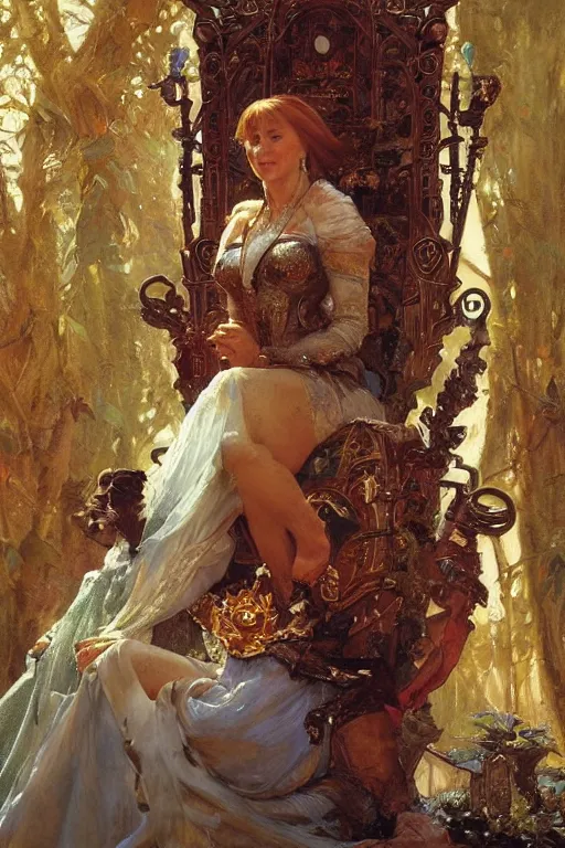 Prompt: Queen Jane Seymour sitting on a throne, fantasy, by Stanley Artgerm Lau, greg rutkowski, thomas kindkade, alphonse mucha, loish, norman Rockwell