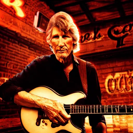 Image similar to roger waters drinks jack daniels whiskey in a old 8 0 s chicago bar, realistic, hdr, clear image, hdd, dynamic lighting,