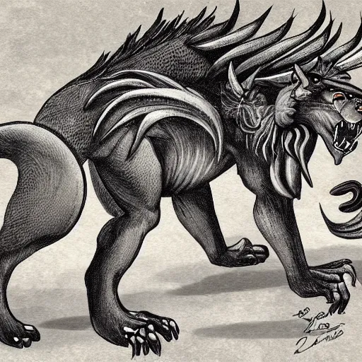 Prompt: illustration of a manticore by erol otis c 2 2. 0