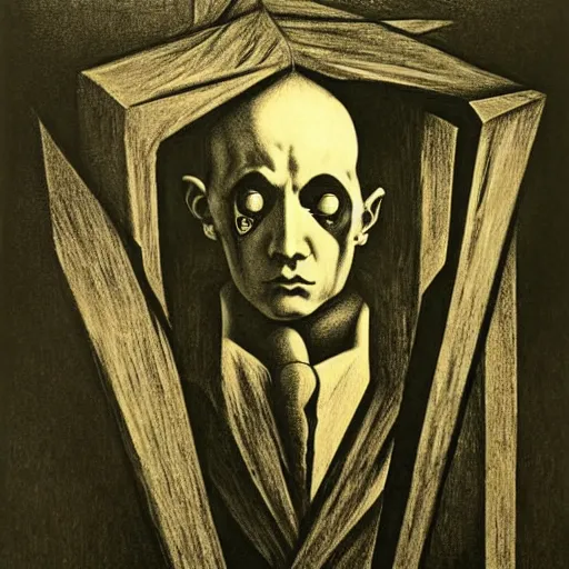 Prompt: gothic lithography on paper secret artefact conceptual figurative post - morden monumental dynamic portrait by goya and escher and hogarth, inspired by magritte, illusion surreal art, highly conceptual figurative art, intricate detailed illustration, controversial poster art, polish poster art, geometrical drawings, no blur