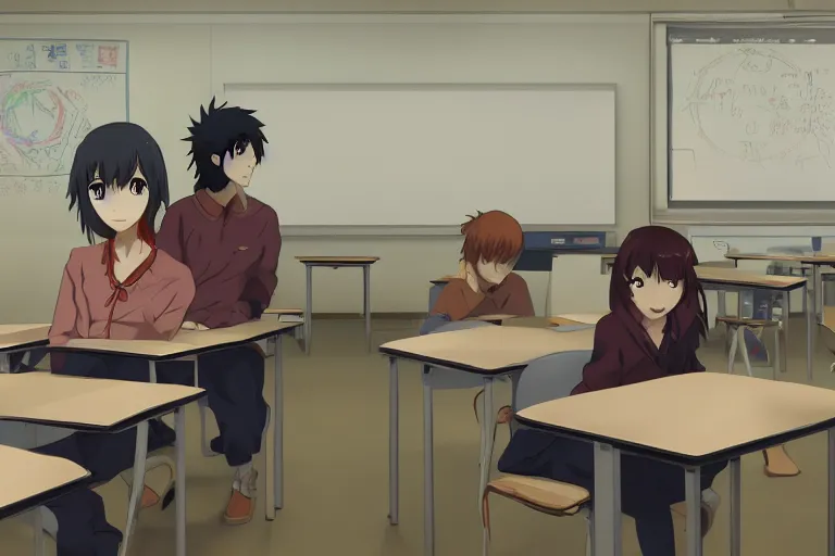 a beautiful picture of people in classroom, anime,, Stable Diffusion