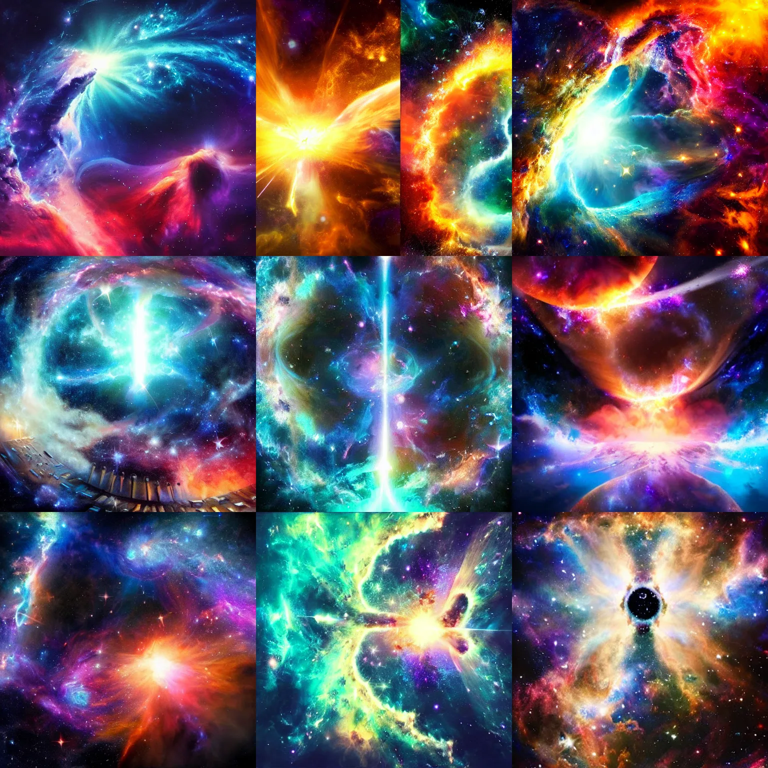 Prompt: a cosmic gate of heaven, epic composition, galaxy, nebula, epic atmosphere, gate to another, deep space, space atmosphere