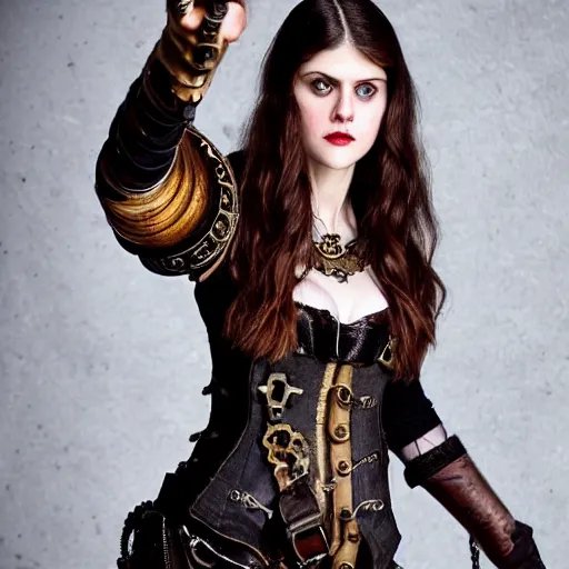 Image similar to full body photo of alexandra daddario as a steampunk vampire warrior