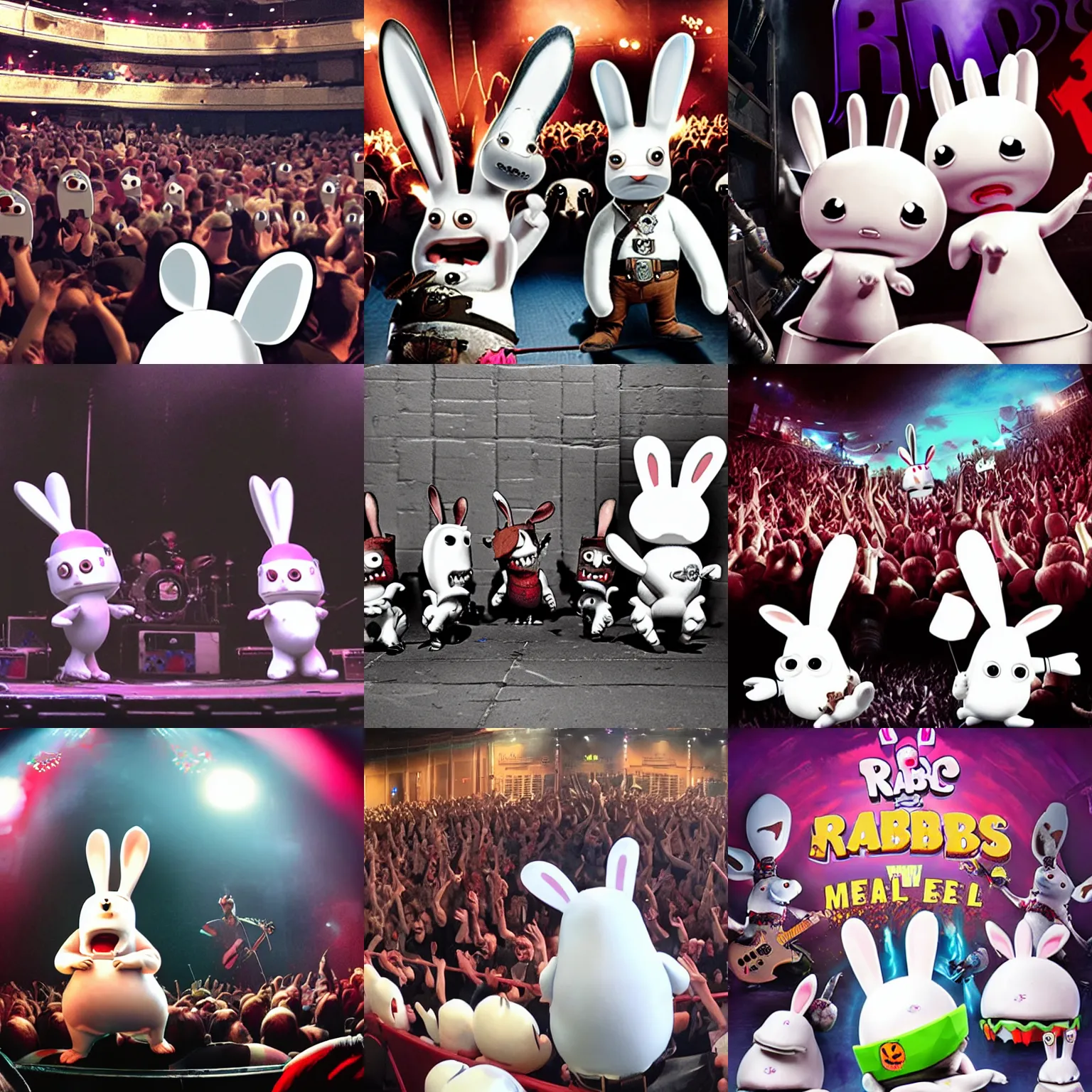 Prompt: rabbids at a metal concert