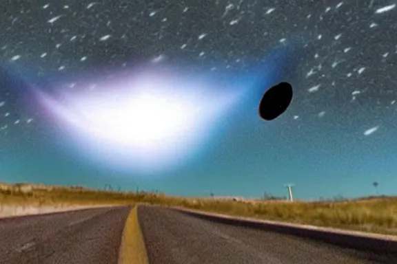 Prompt: dash cam footage of a black hole in the sky destroying the moon