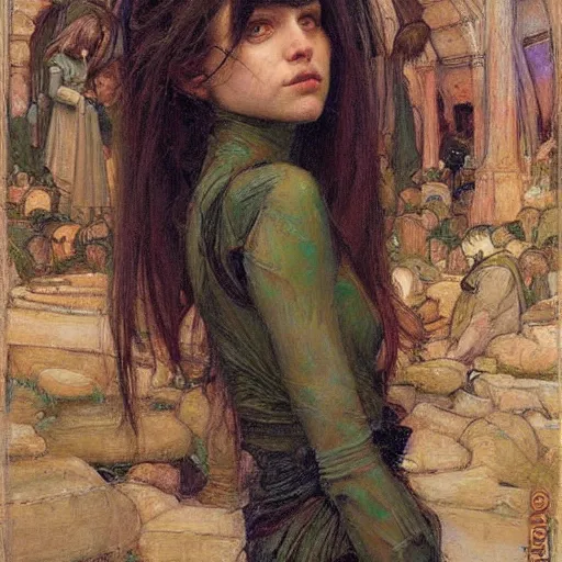 Image similar to a painting in the style of donato giancola, and in the style of john william waterhouse, and in the style of charles dulac. smooth, sharp focus, semi - realism.