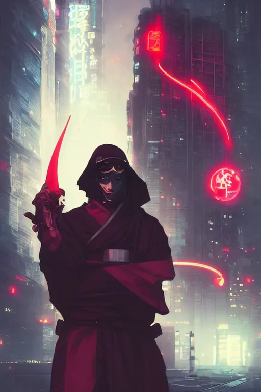 Image similar to portrait of yokai ninja slayer, japan, in cyberpunk, neon lighting, night city, digital art from artstation by Ruan Jia and Mandy Jurgens and Artgerm and william-adolphe bouguereau and Greg Rutkowski