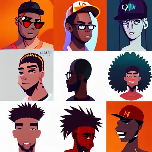 Prompt: 2 d character design, male rapper, vector art, digital art, portrait, 4 k, 8 k, sharp focus, smooth, illustration, concept art, music artist