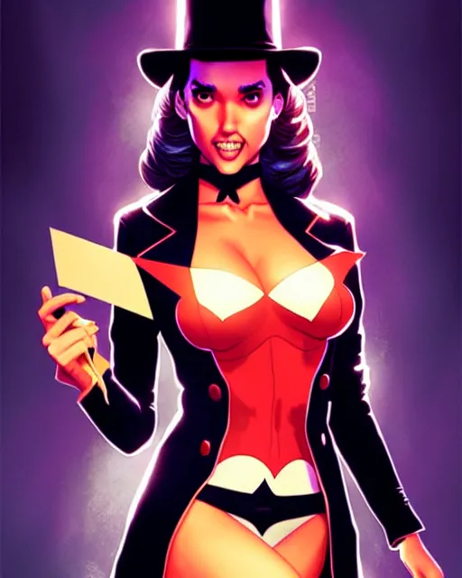 Image similar to artgerm, kilian eng comic book cover art, jessica alba as zatanna