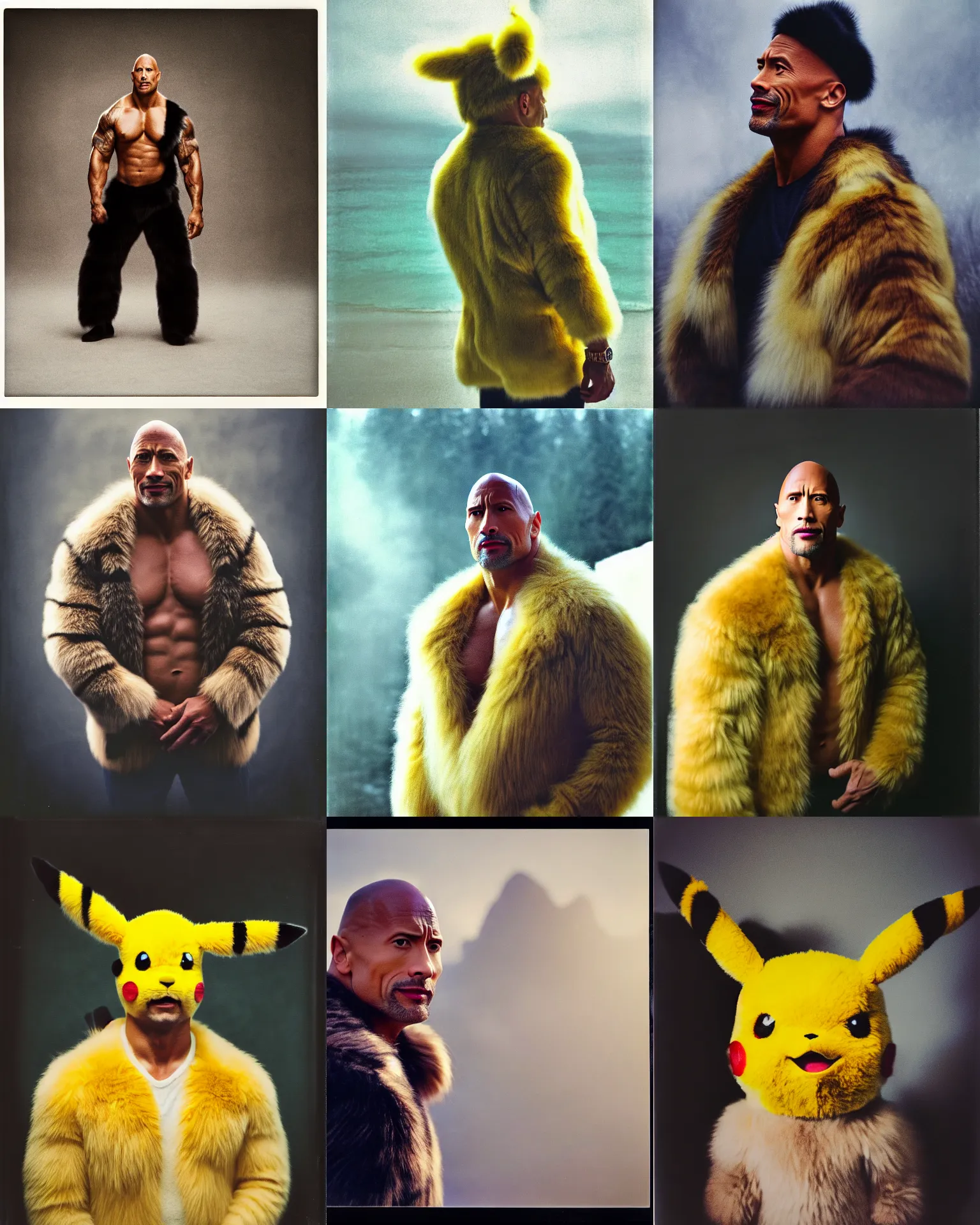 Prompt: Dwayne Johnson wearing pikachu fur costume , Cinematic focus, Polaroid photo, vintage, neutral colors, soft lights, foggy, by Steve Hanks, by Serov Valentin, by lisa yuskavage, by Andrei Tarkovsky