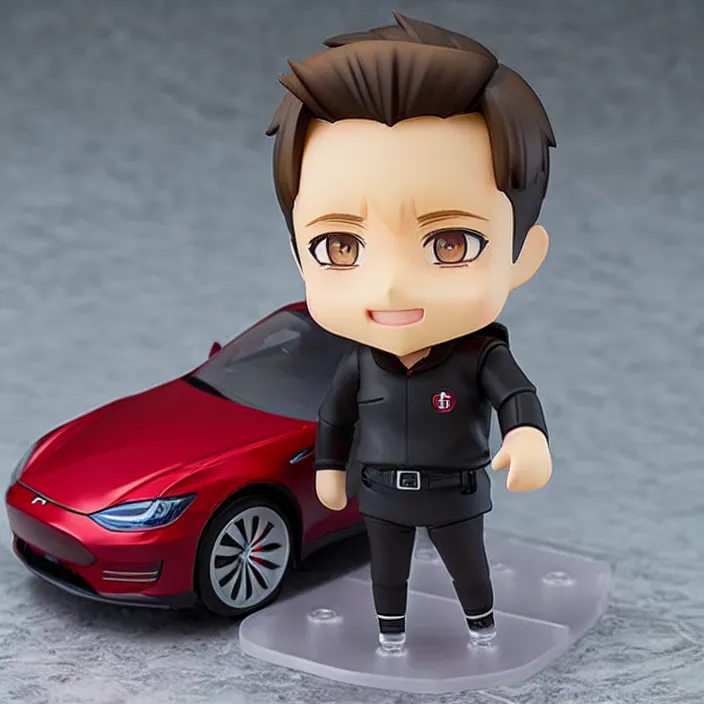 Prompt: a anime nendoroid of elon musk with black shoe, car tesla 3, figurine, product photo, detailed