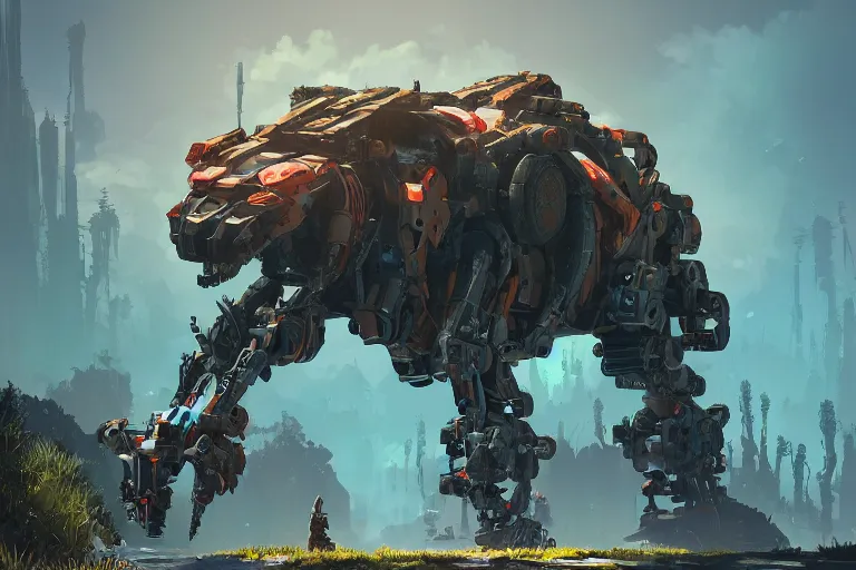 Image similar to stalker machine mecanical creature robot of horizon forbidden west horizon zero dawn bioluminiscence global illumination ray tracing hdr fanart arstation by ian pesty and alena aenami artworks in 4 k