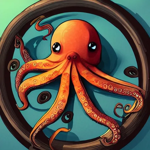 Prompt: octopus wrapped around a car wheel, illustration, artstation, detailed, smooth