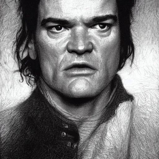 Prompt: quentin tarantino experiences existential fear and dread, by edgar maxence and caravaggio and michael whelan and delacroix style, artistic, intricate drawing, light brazen, realistic fantasy, extremely detailed and beautiful aesthetic face, establishing shot, 8 k resolution, dramatic lighting