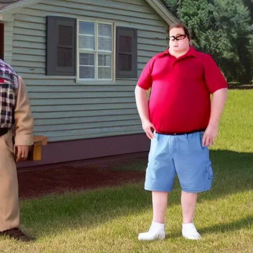 Image similar to peter griffin in the series trailer park boys, live action, 4k, high detail, high-resolution photograph, professional photography, ultra-detail