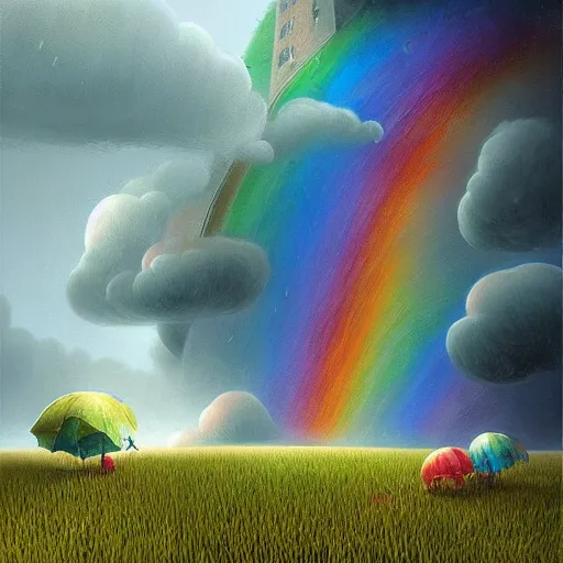 Prompt: thunderstorms and rainbows by gediminas pranckevicius