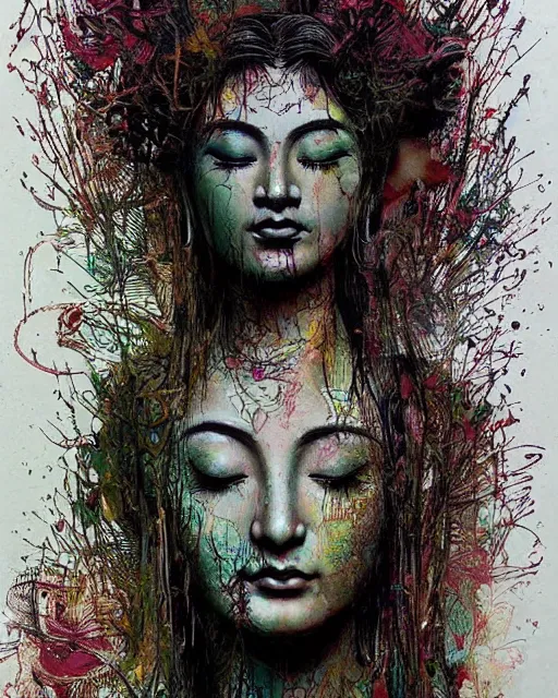 Prompt: strikingly beautiful female bodhisattva, praying meditating, realism, elegant, intricate, portrait photograph!! by Carne Griffiths and David Cronenberg