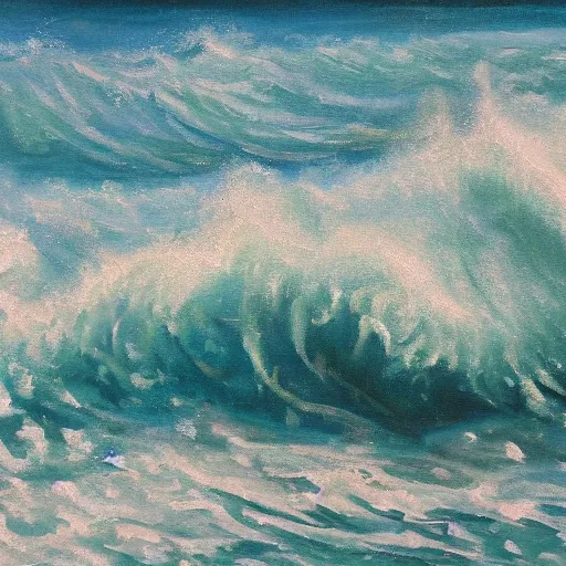 Prompt: a painting of an ocean full of waves