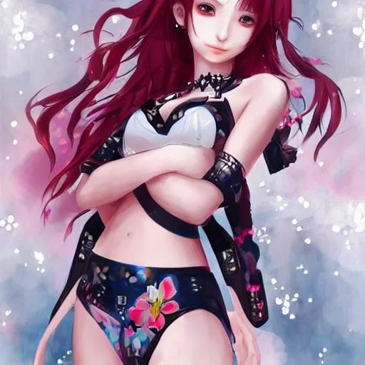 Prompt: concept art illustration of a beautiful young japanese christina hendricks natalie portman as anime protagonist, wearing tokyo harajuku street fashion combat warrior fantasy bikini, intricate, elegant, gorgeous, stunning, alluring, art by hyng tae kim, art style of blade and soul