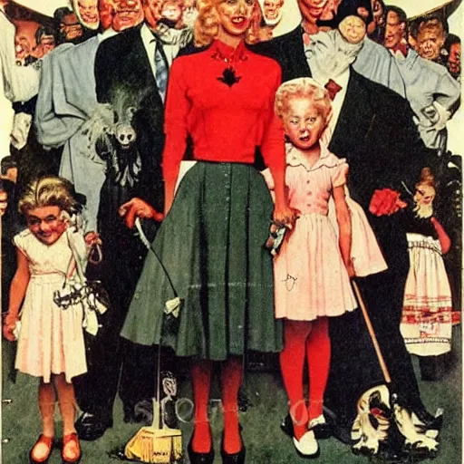 Prompt: satanic states of america, alternate history, norman rockwell paintings of satanic gothic stepford family, 1 9 5 0 s american family