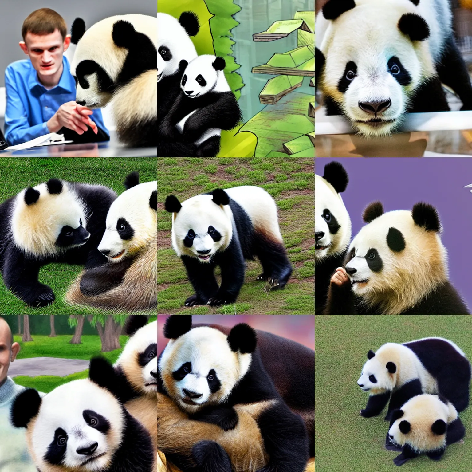 Prompt: Vitalik Buterin and a panda watching the Ethereum Merge