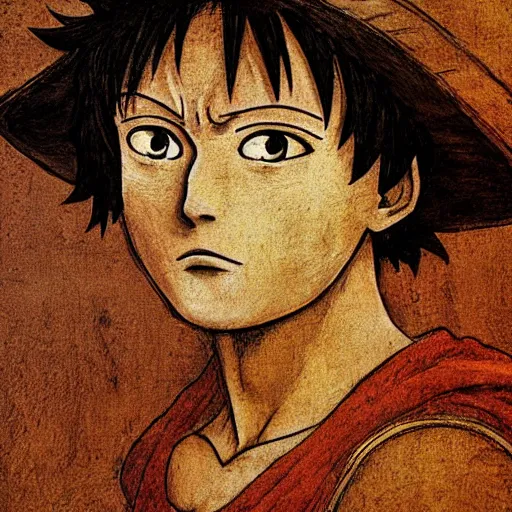 Prompt: luffy, by leonardo da vinci's, highly detailed