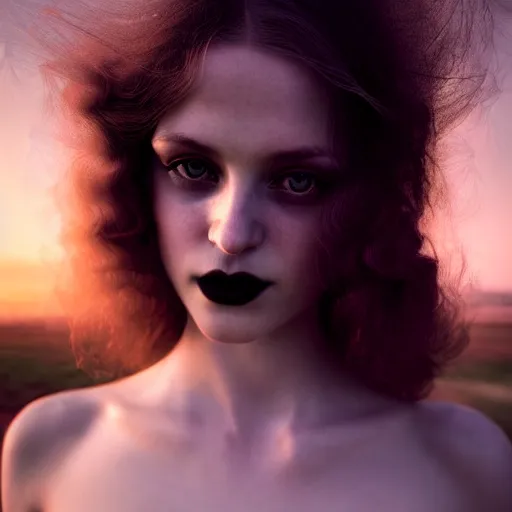 Image similar to photographic portrait of a stunningly beautiful gothic art nouveau female in soft dreamy light at sunset, contemporary fashion shoot, by edward robert hughes, annie leibovitz and steve mccurry, david lazar, jimmy nelsson, breathtaking, 8 k resolution, extremely detailed, beautiful, establishing shot, artistic, hyperrealistic, beautiful face, octane render