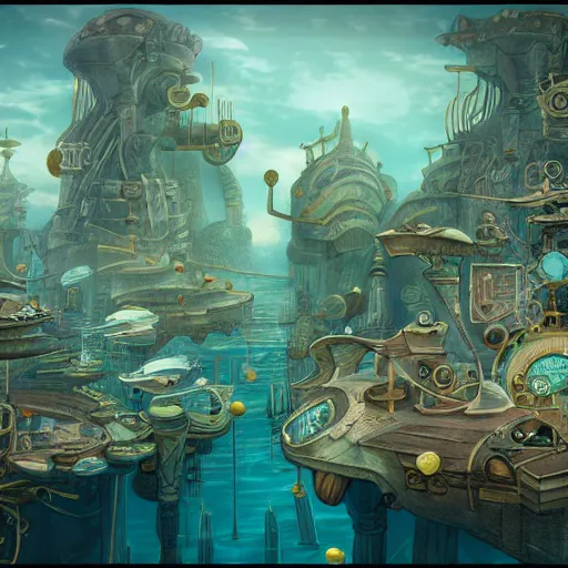 underwater city, Atlantis, Jetsons, steampunk | Stable Diffusion