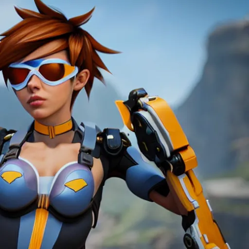 Image similar to realistic still of tracer, amazing details 8 k beautiful, ultra realistic, sharp focus, cinematic lightening