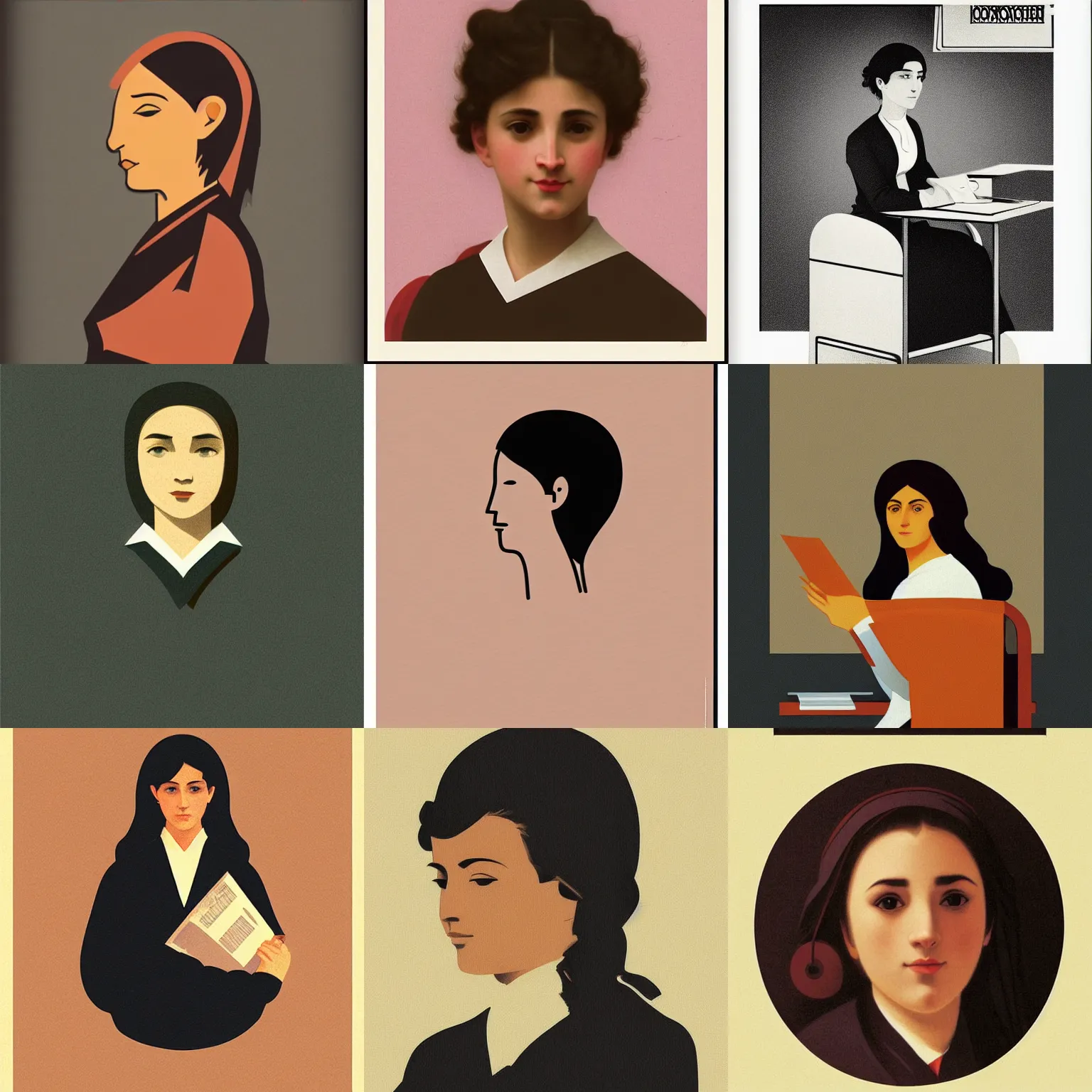 Prompt: icon of office worker stylized minimalist from behance, ios, vintage, magazine illustration, by william - adolphe bouguereau