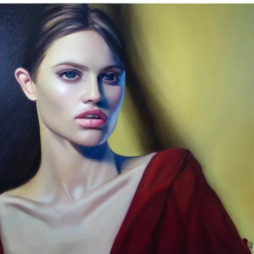 Prompt: hyperrealism oil painting, fashion model portrait, holy angel