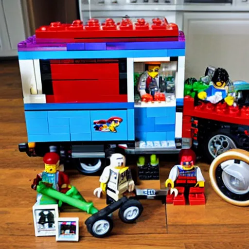 Prompt: trailer trash lego set