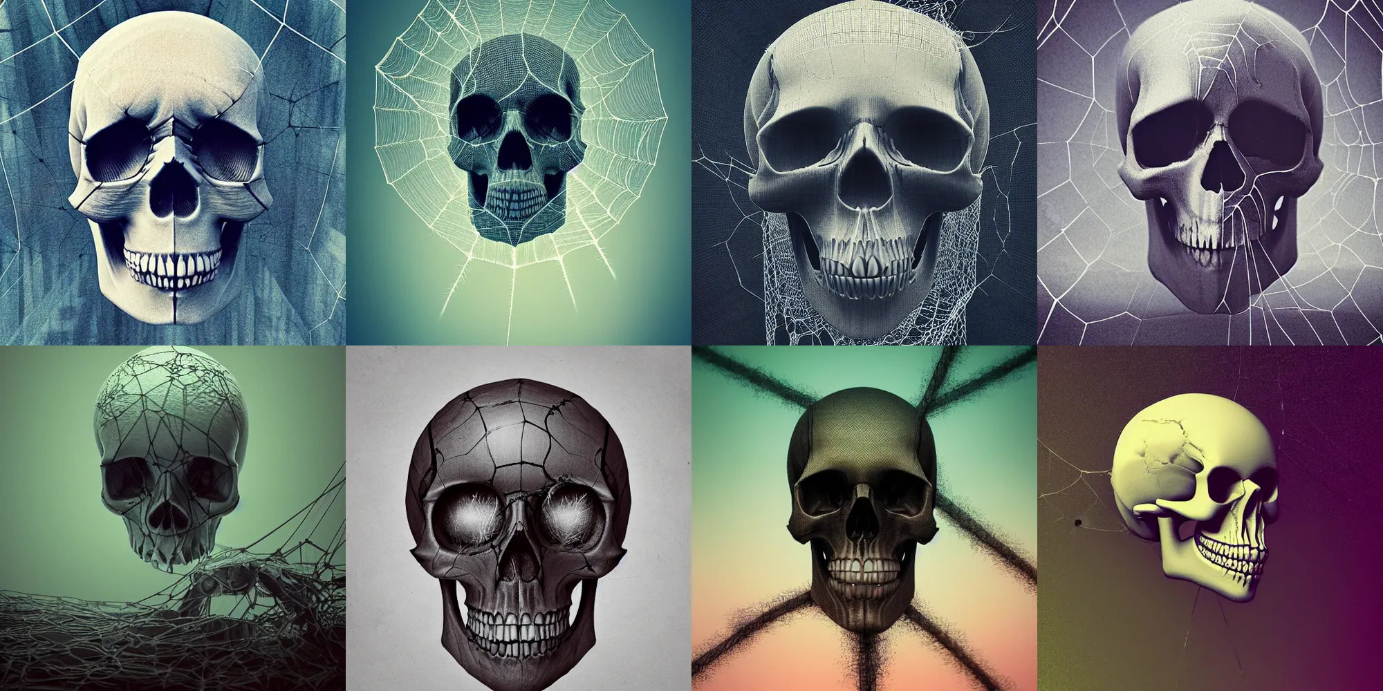 Prompt: skull with spiderwebs, digital art, 4K, by mike winkelmann