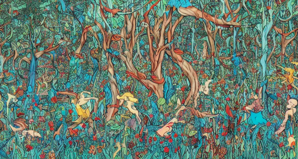 Image similar to Enchanted and magic forest, by James Jean