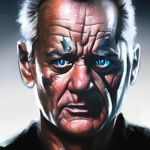 Prompt: bill murray as the terminator, dramatic light, painted by stanley lau, painted by greg rutkowski, painted by stanley artgerm, digital art, trending on artstation