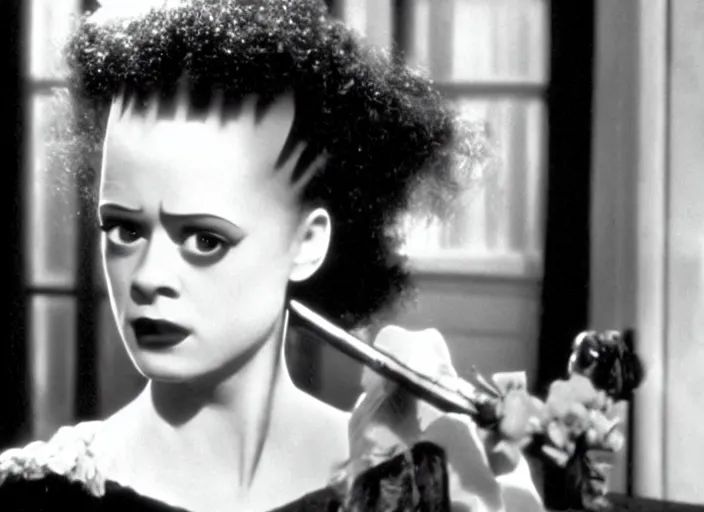 Image similar to bride of frankenstein ( 1 9 3 5 ) as a teen, still from john hughes movie sixteen candles