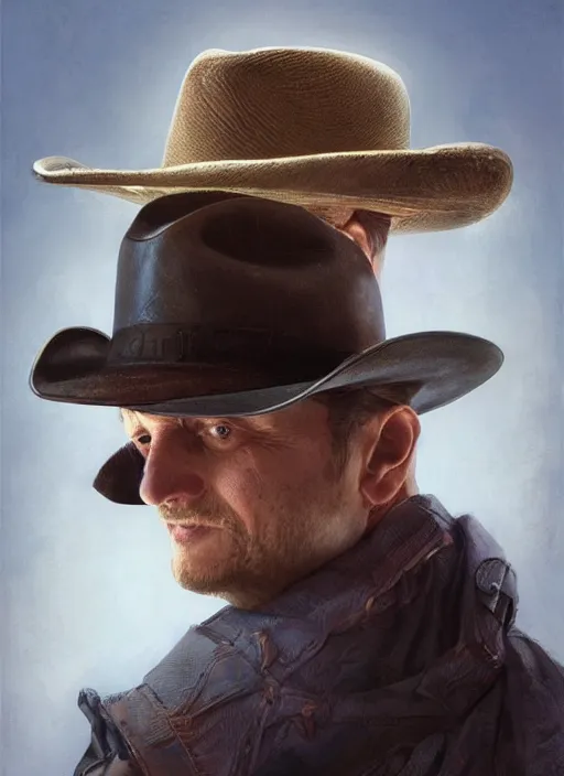 Image similar to Portrait Tim Robinson (from I Think You Should Leave) in a cowboy hat and eye mask disguise, marvel comics, dark, intricate, highly detailed, smooth, artstation, digital illustration by Ruan Jia and Mandy Jurgens and Artgerm and Wayne Barlowe and Greg Rutkowski and Frank Frazetta