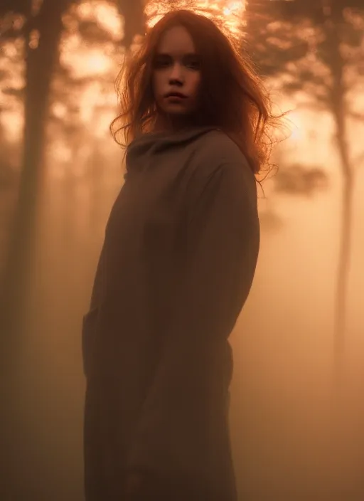 Image similar to girl comes out of the fog into the light, Confident, fog, rain, volumetric lighting, beautiful, golden hour, sharp focus, ultra detailed, cgsociety by Leesha Hannigan, Ross Tran, Thierry Doizon, Kai Carpenter, Ignacio Fernández Ríos, noir art house, 4k, 35mm, fujifilm